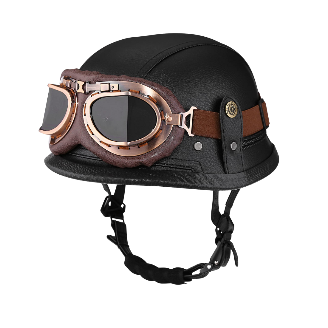 brown leather half motorcycle helmet Retro German - DOT Certification density EPS buffer layer Bo Jackson Signed Oakland Camelbak water bladder insulator Design:White O