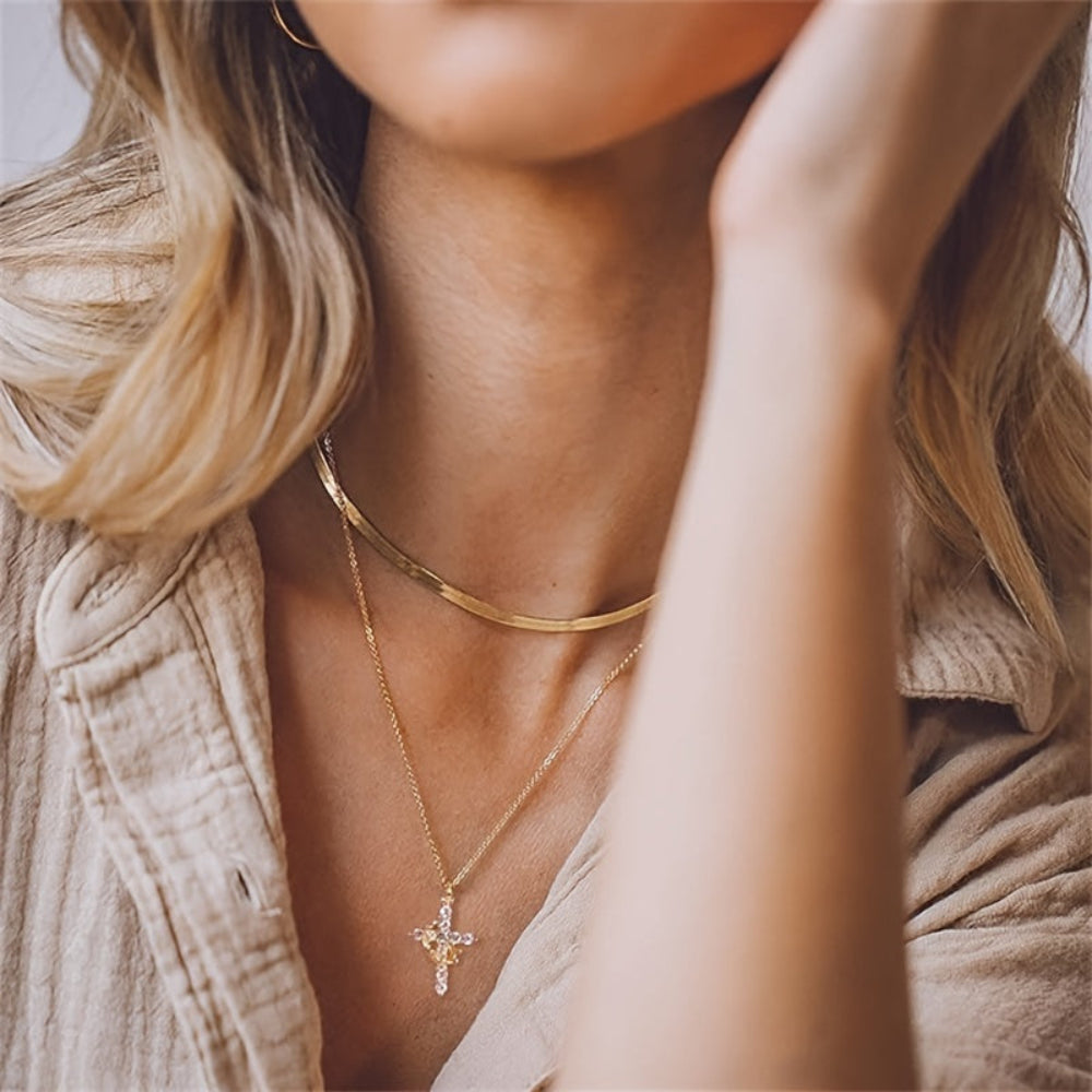 Crown Cross Pendant Necklace — Compact Crown-Top Design, Approximately 20g Weight