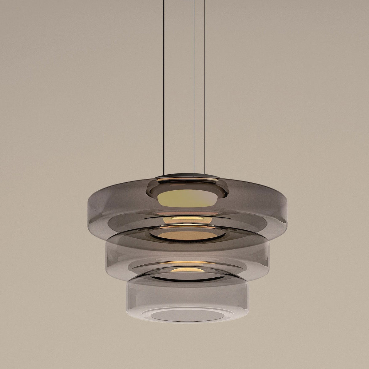 Bauhaus-pendellampe i lagdelt glass — jernramme, 12W varm hvit LED