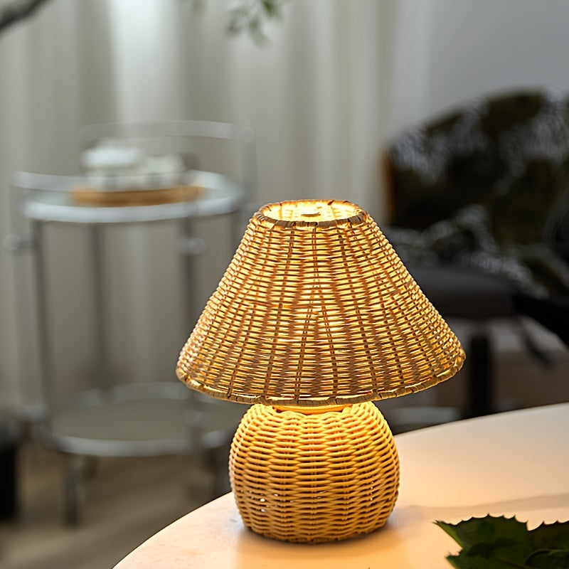 Bamboo Woven Desk Lamp — USB Powered, Cylindrical Shade, Low-Glare Illumination