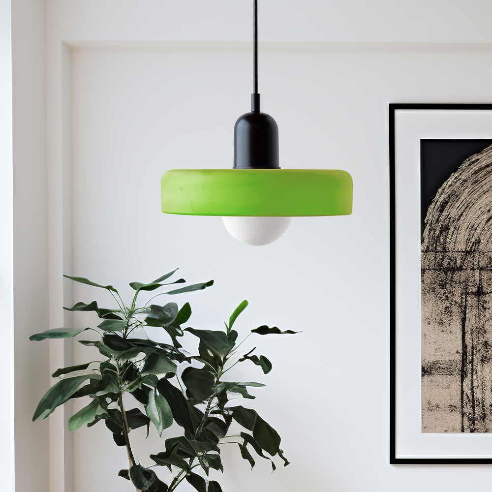 Lampada a sospensione nordica — Pannelli in vetro lucido, struttura metallica verniciata a forno