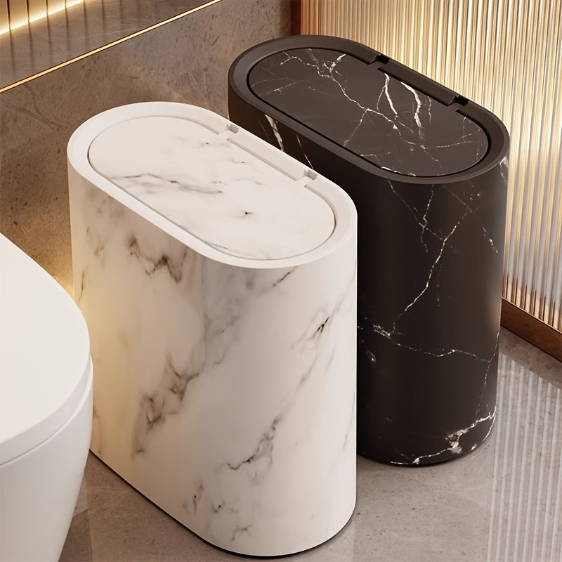 Mülleimer mit Marmoroptik | Moderner Badezimmer- und Küchenbehälter mit Deckel | Meowbutter