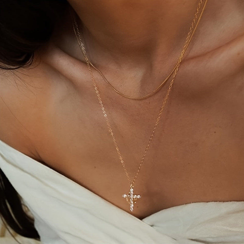 Crown Cross Pendant Necklace — Compact Crown-Top Design, Approximately 20g Weight