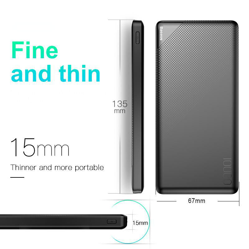 Bateria portátil ultrafina de 10000 mAh — USB duplo, indicadores LED