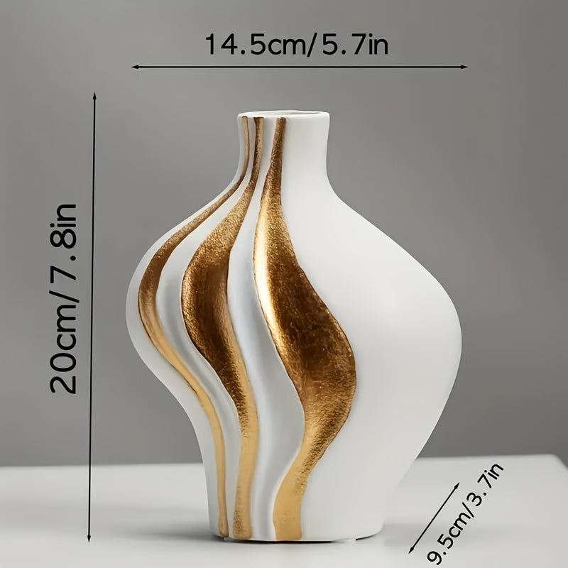 Modern Ceramic Vase | Black & White with Gold Accents – Luxury Tabletop & Mantelpiece Decoration | Meowbutter