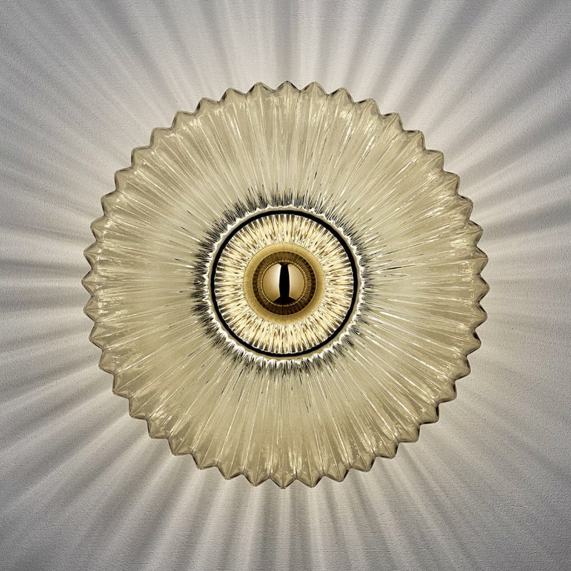 Nordic Vintage Glass Wall Sconce | Striped Round Disc Light | Meowbutter