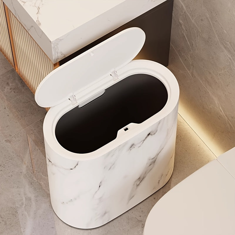 Mülleimer mit Marmoroptik | Moderner Badezimmer- und Küchenbehälter mit Deckel | Meowbutter
