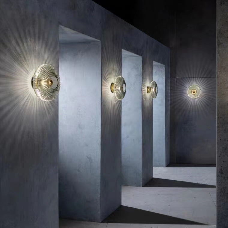 Nordic Vintage Glass Wall Sconce | Striped Round Disc Light | Meowbutter