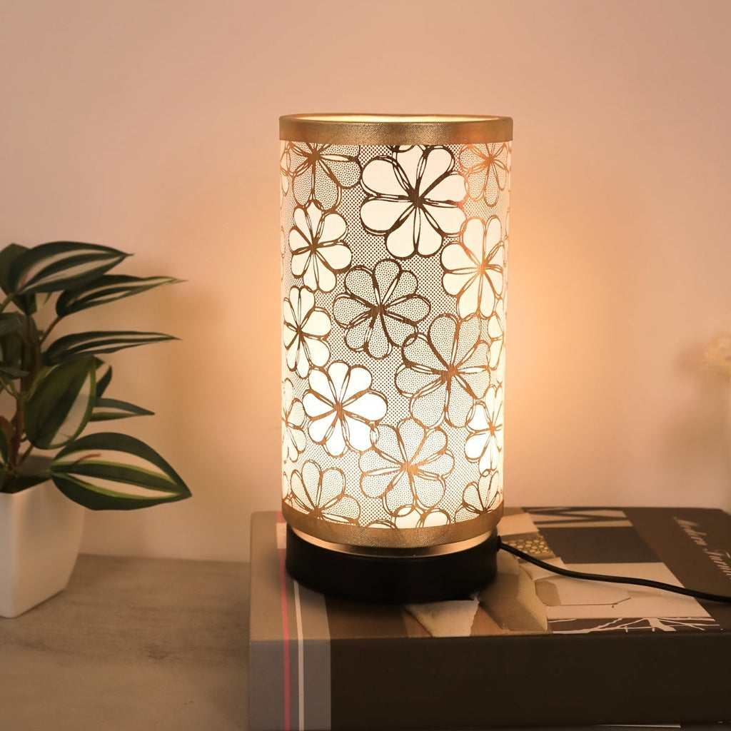 USB Floral Table Lamp — Sunflower Cutout Textile Shade, Warm Ambient Glow