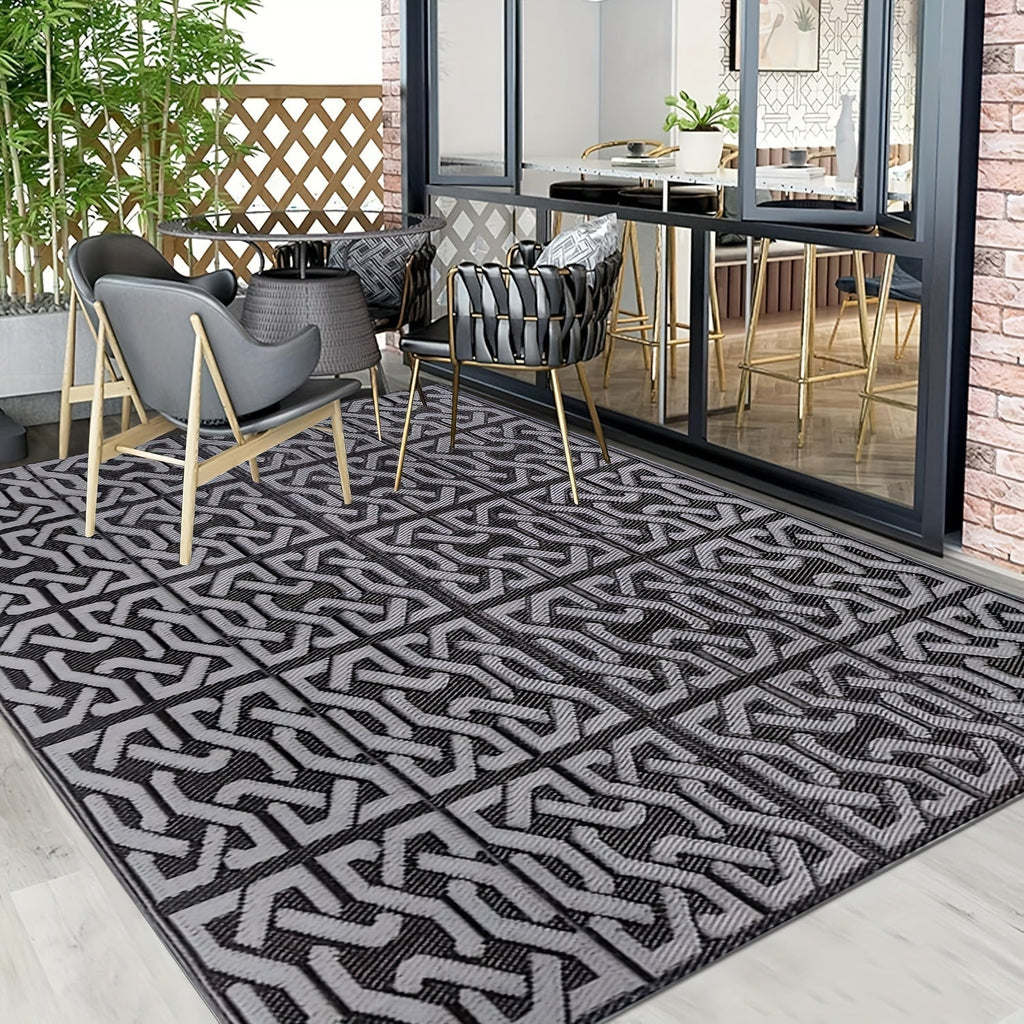 Reversible Outdoor Rug | Black & Grey Modern Patio Mat | Meowbutter