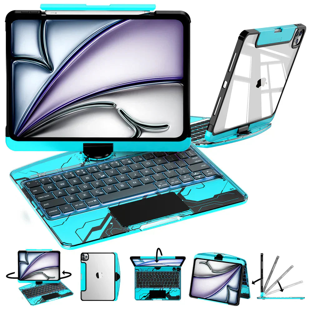 Y2K Pink Transparent 360 Degree Rotating iPad Keyboard Case