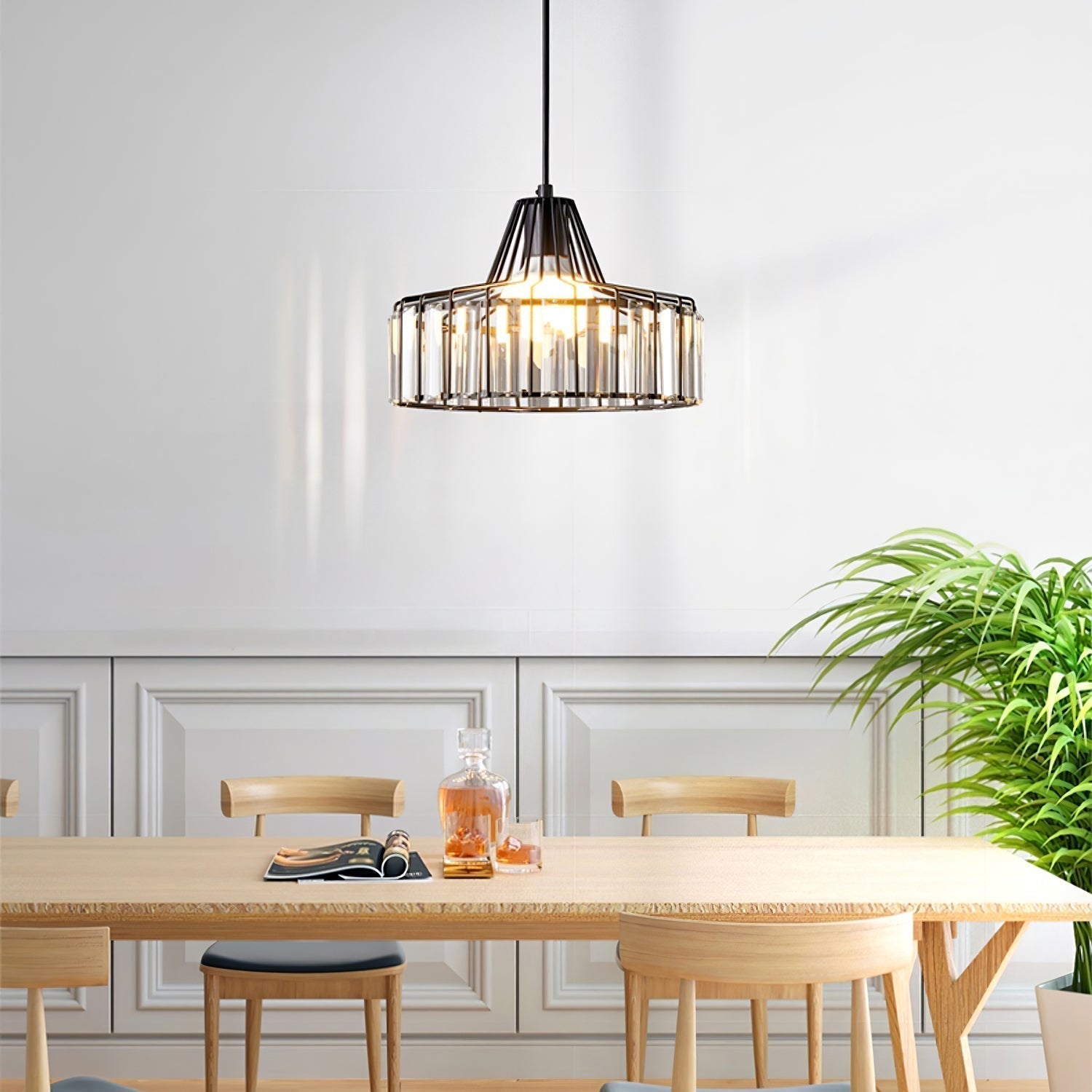 Modern Black Crystal Pendant Light | Elegant Hanging Fixture | Meowbutter