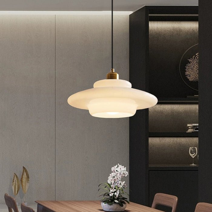 Milky Pendant Light — White Glass Shade, Hand-Blown Frosted Finish
