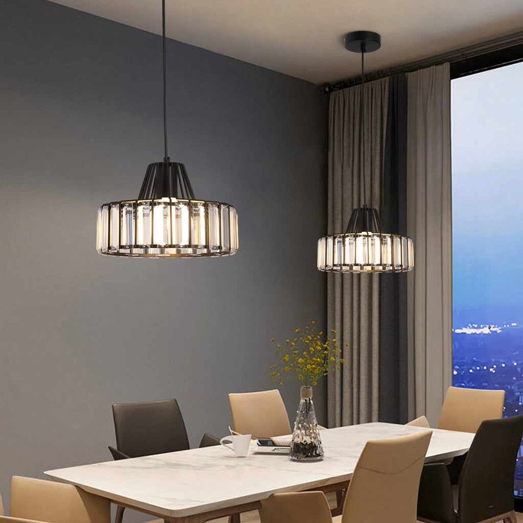 Modern Black Crystal Pendant Light | Elegant Hanging Fixture | Meowbutter