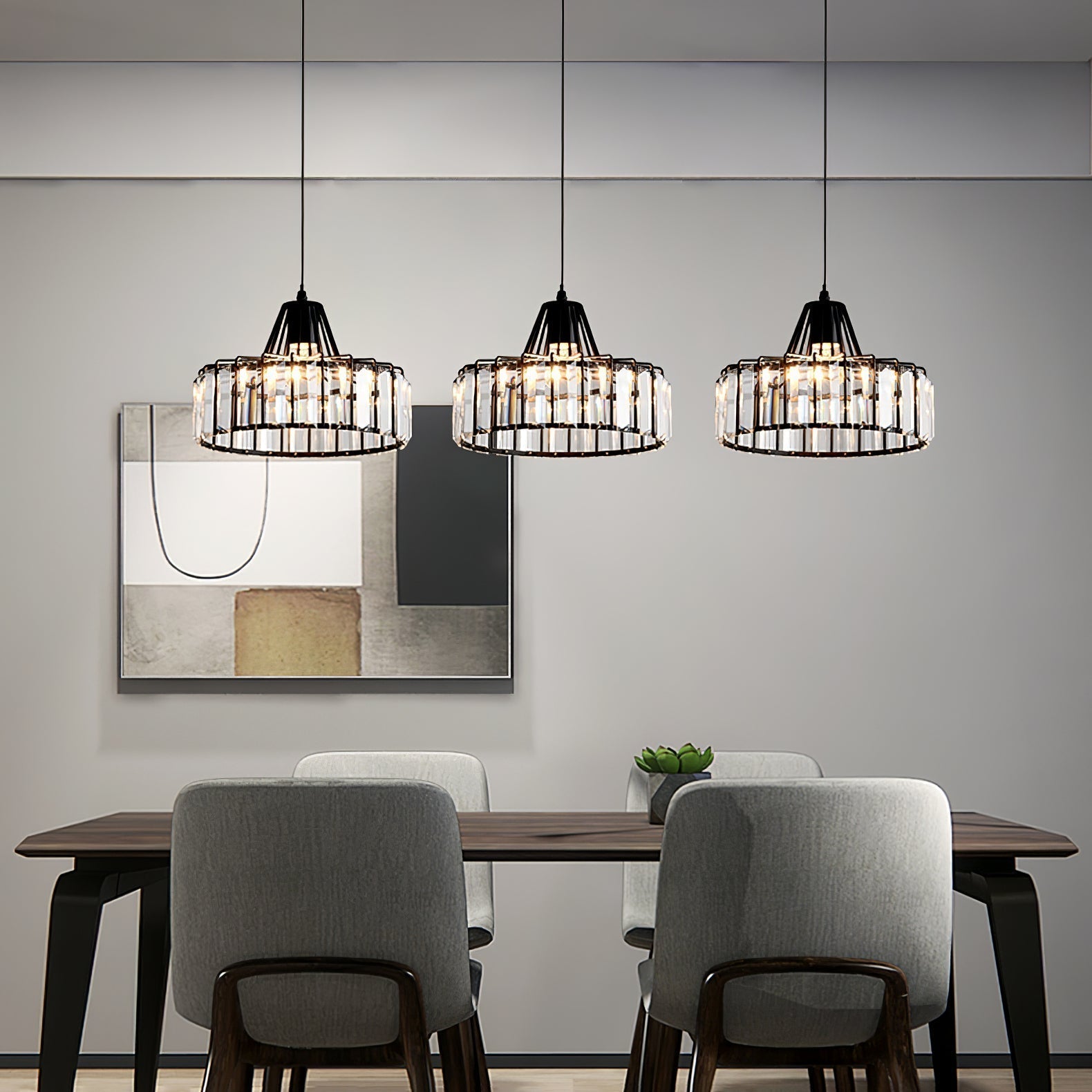 Modern Black Crystal Pendant Light | Elegant Hanging Fixture | Meowbutter