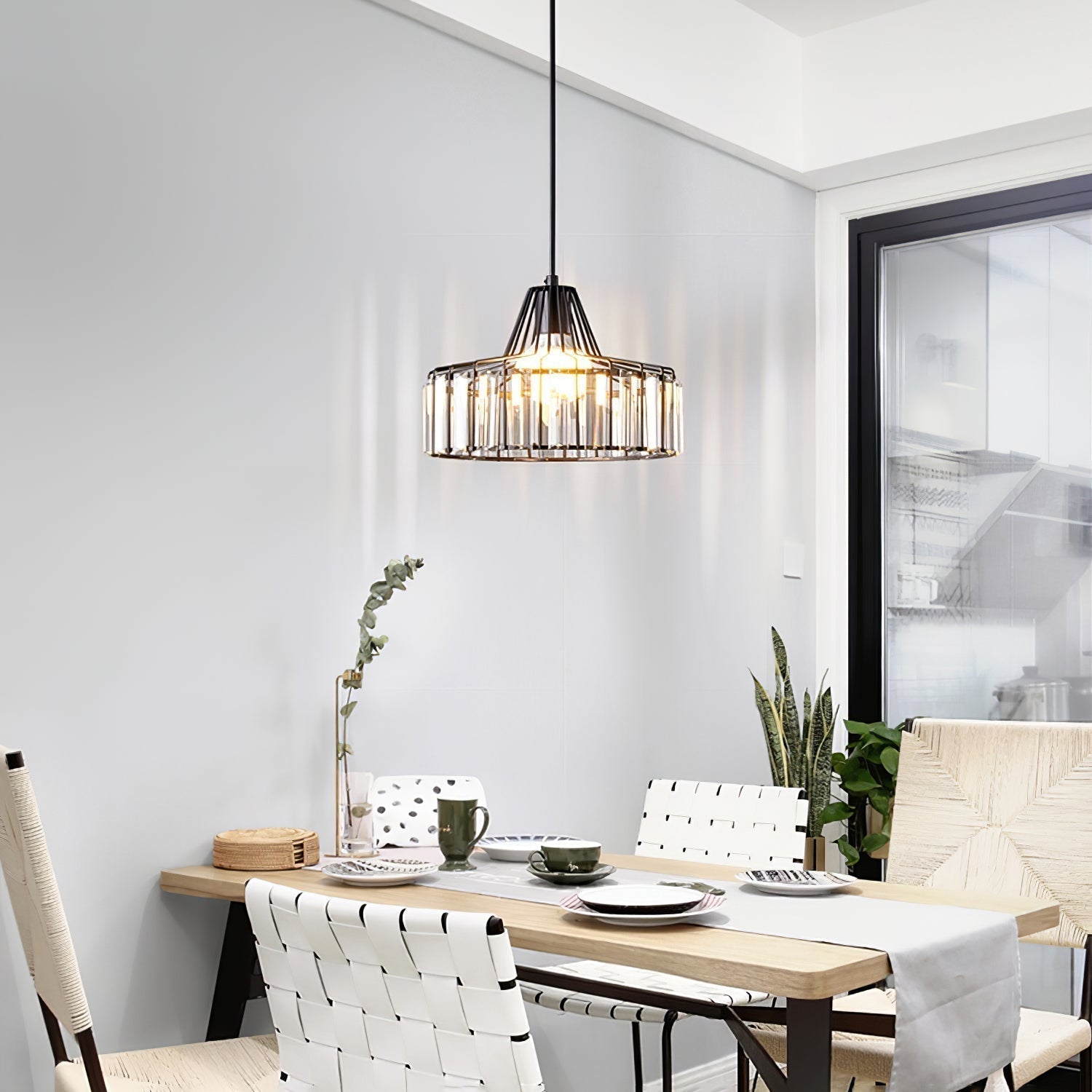 Modern Black Crystal Pendant Light | Elegant Hanging Fixture | Meowbutter