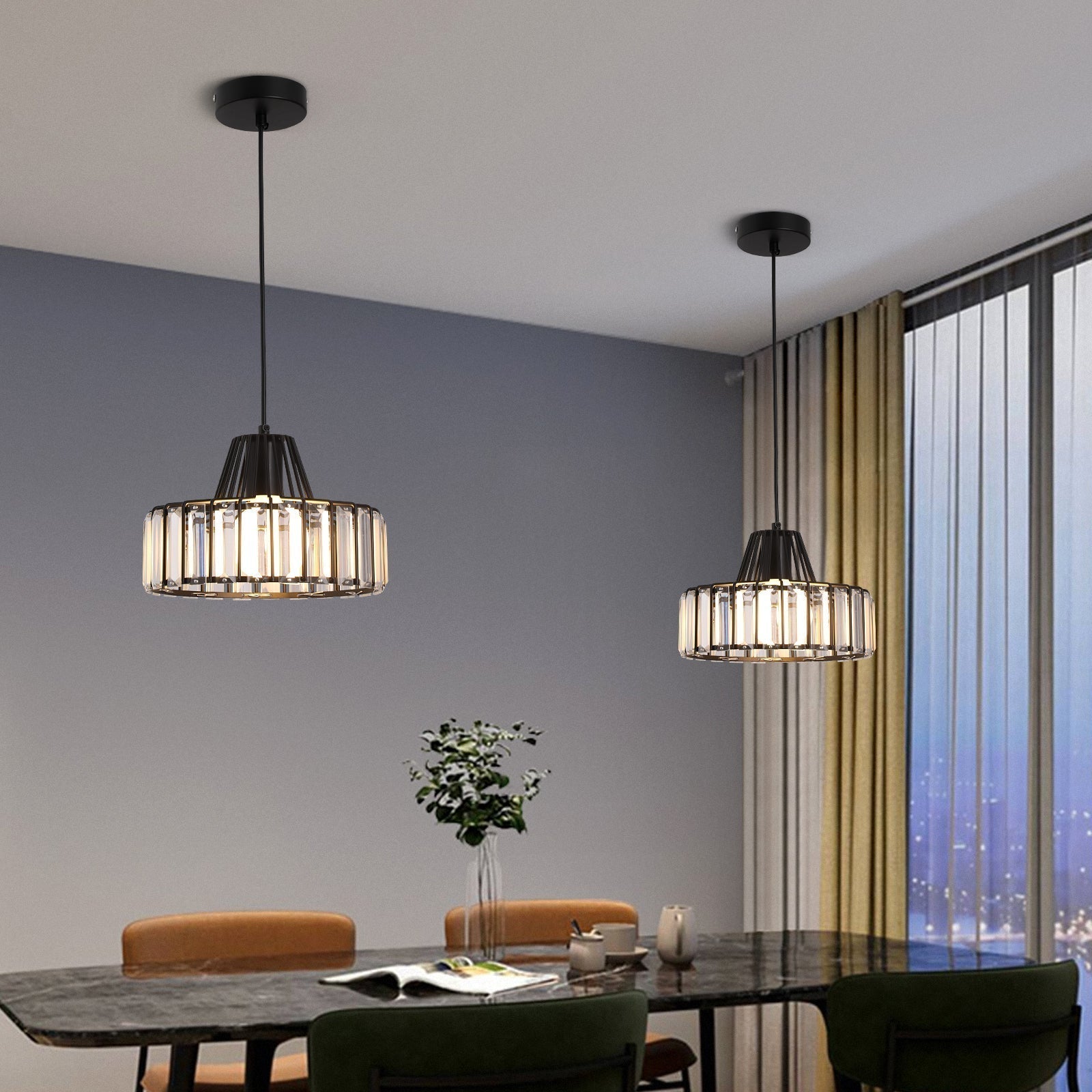 Modern Black Crystal Pendant Light | Elegant Hanging Fixture | Meowbutter