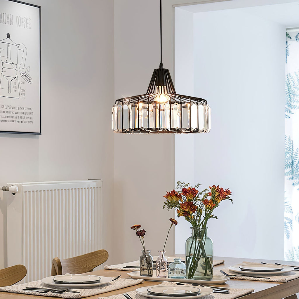 Modern Black Crystal Pendant Light | Elegant Hanging Fixture | Meowbutter
