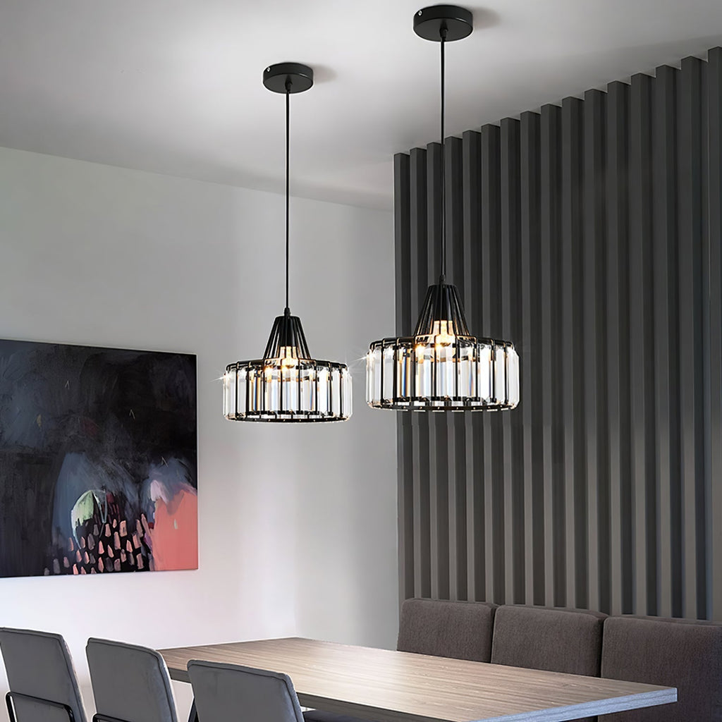 Modern Black Crystal Pendant Light | Elegant Hanging Fixture | Meowbutter
