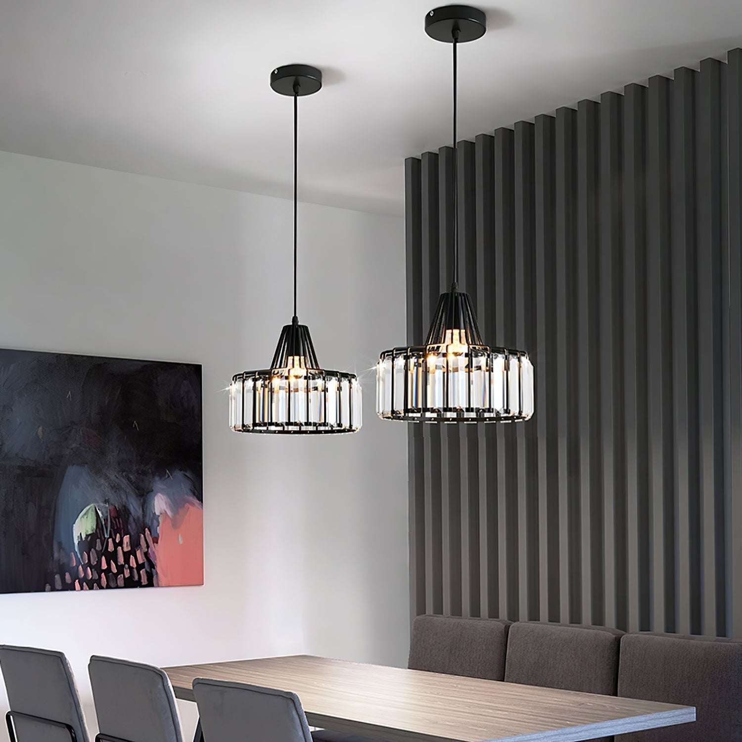 Modern Black Crystal Pendant Light | Elegant Hanging Fixture | Meowbutter