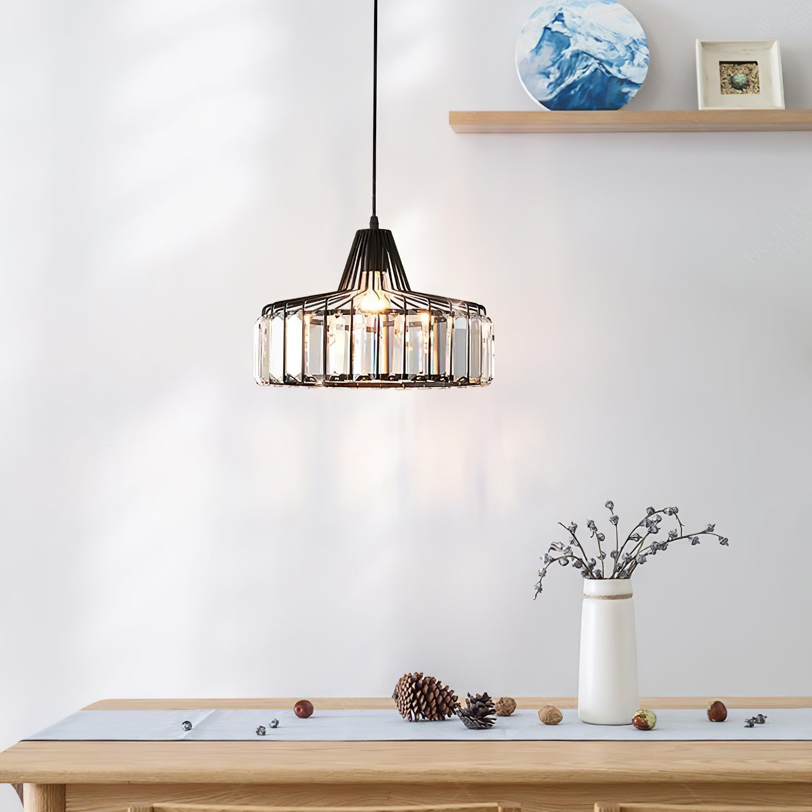 Modern Black Crystal Pendant Light | Elegant Hanging Fixture | Meowbutter