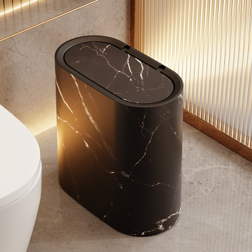 Mülleimer mit Marmoroptik | Moderner Badezimmer- und Küchenbehälter mit Deckel | Meowbutter
