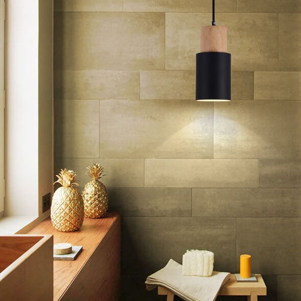 Lampada a sospensione cilindrica Nordic Macaron | Design moderno in legno e metallo | Meowbutter