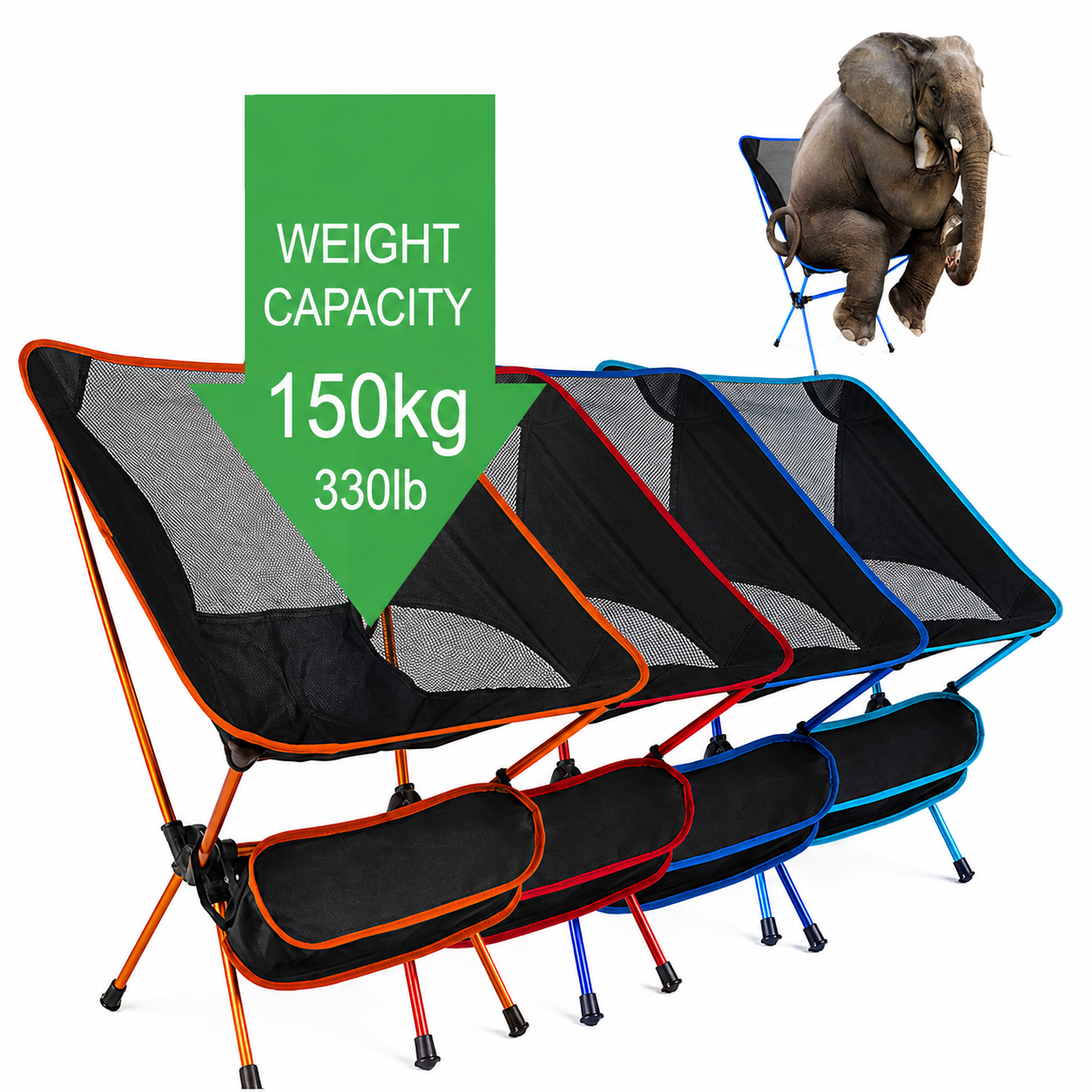Sammenleggbar campingstol - aluminiumsramme - 600D polyesternett - 150 kg - bæreveske - 4 farger | meowbutter