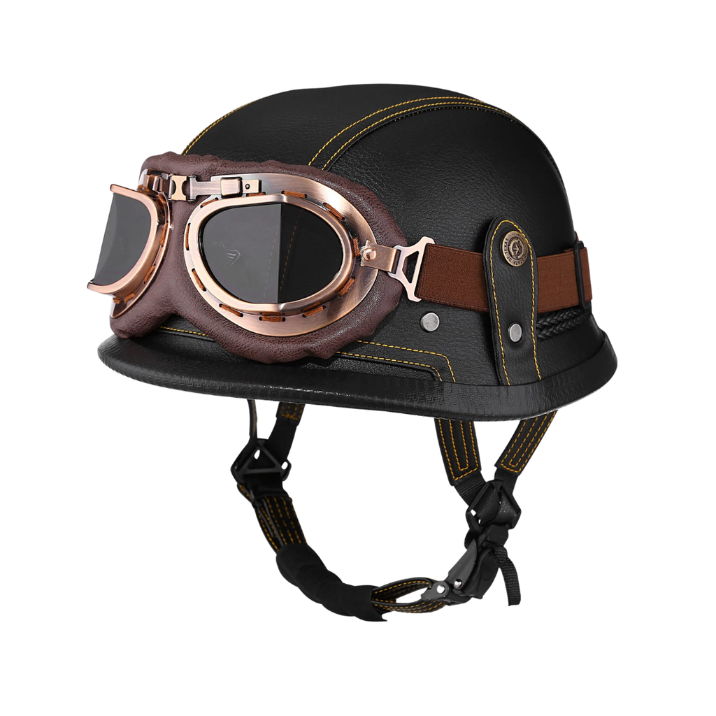 Casco de media cara para motocicleta de cuero alemán retro - Certificación DOT - Meowbutter