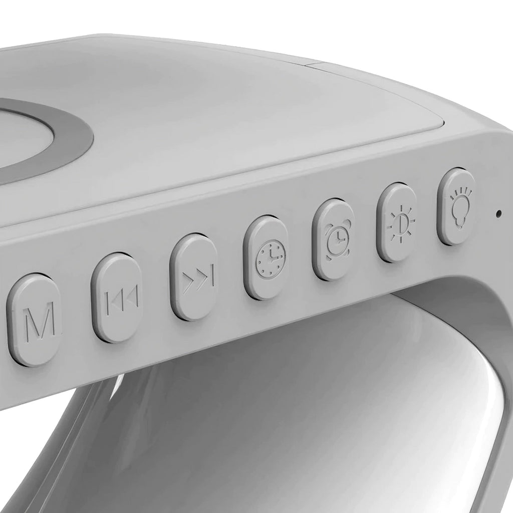 Chytré budík - Bluetooth reproduktor - 15W bezdrátová nabíječka - RGB náladové světlo - bílá a černá | meowbutter