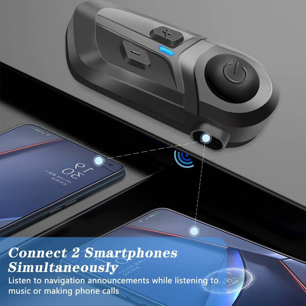 سماعة رأس للخوذة الخاصة بالدراجات النارية، بتقنية Bluetooth 5.3 ومقاومة للماء وتدعم الاتصال دون استخدام اليدين
