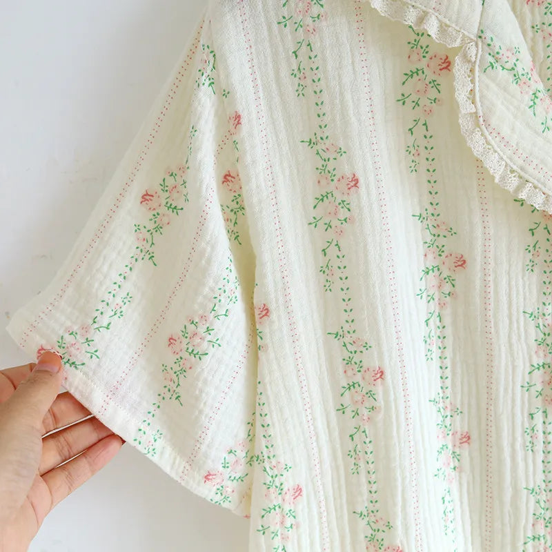 The Short Bloom Short Sleeve Pajama Set In Muslin Cotton