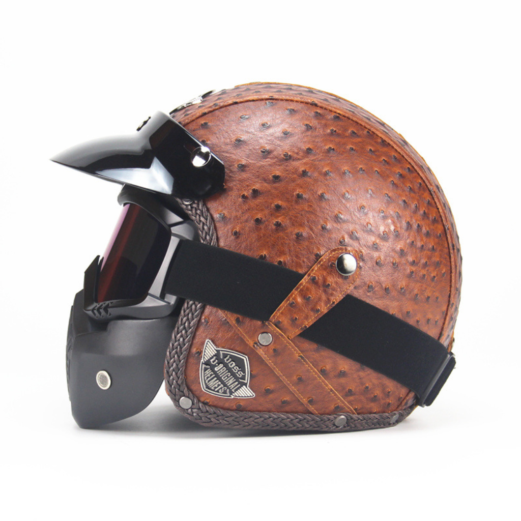 Casco Abierto de Cuero Vintage Premium - Aprobado por DOT y ECE - Meowbutter