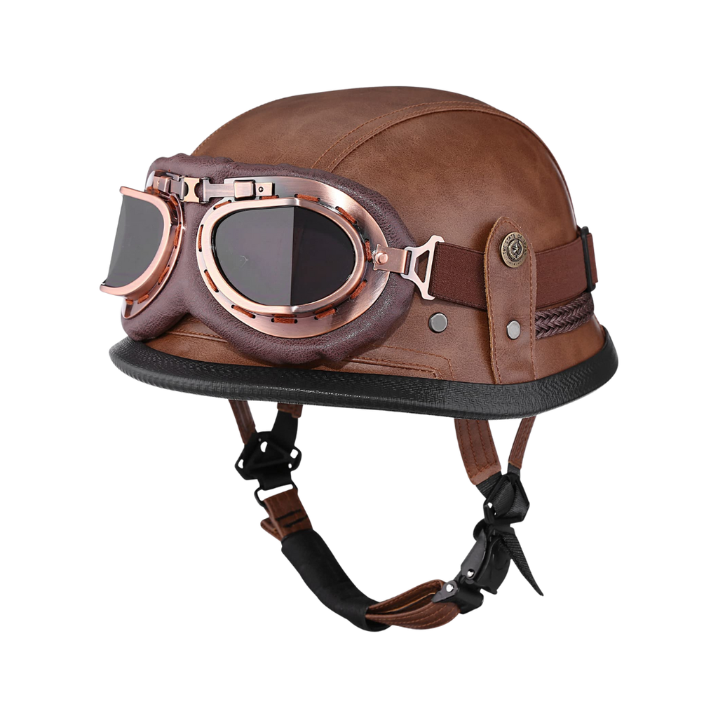 Casco de media cara para motocicleta de cuero alemán retro - Certificación DOT - Meowbutter