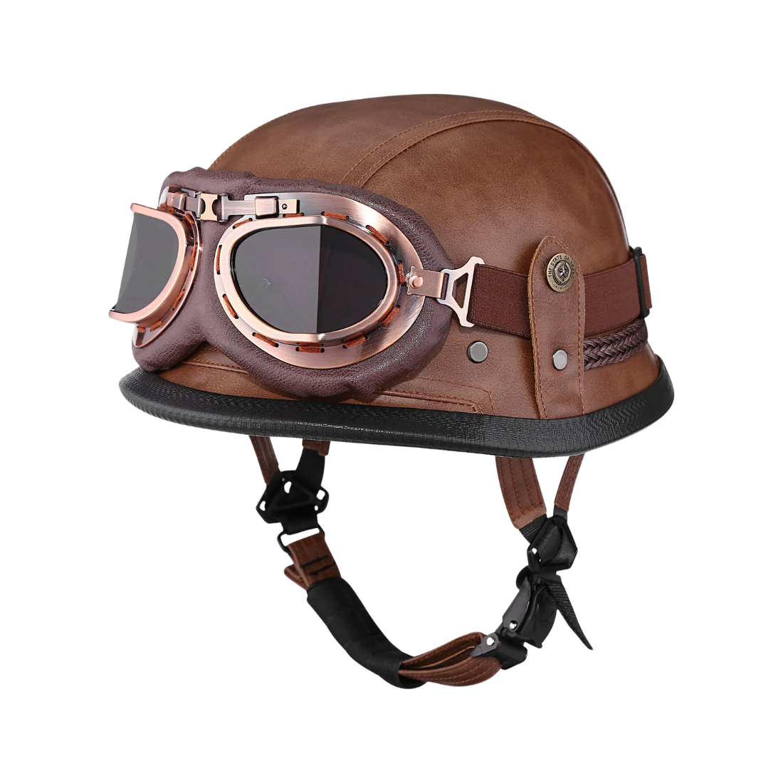 Casco de media cara para motocicleta de cuero alemán retro - Certificación DOT - Meowbutter