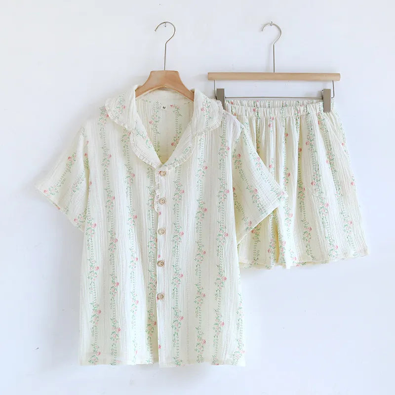 The Short Bloom Short Sleeve Pajama Set In Muslin Cotton