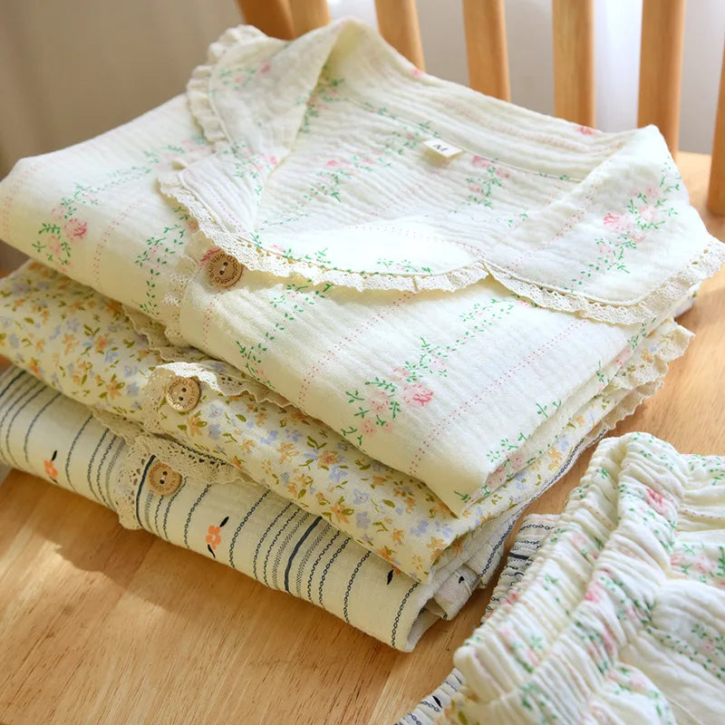 The Bloom Floral Pajama Set In Breathable Muslin Cotton