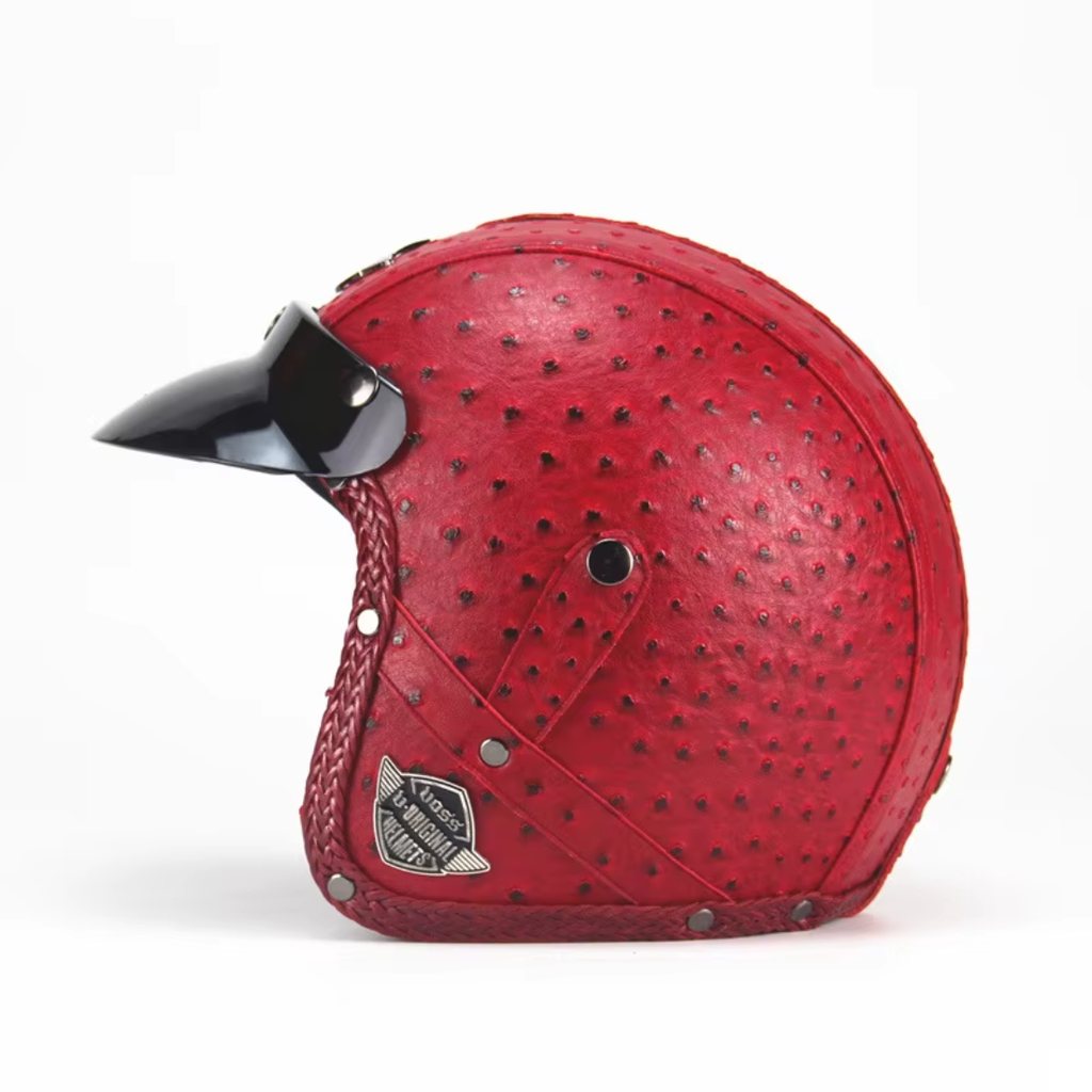 Casco Abierto de Cuero Vintage Premium - Aprobado por DOT y ECE - Meowbutter