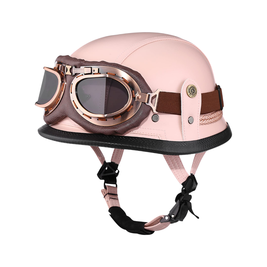 Casco de media cara para motocicleta de cuero alemán retro - Certificación DOT - Meowbutter