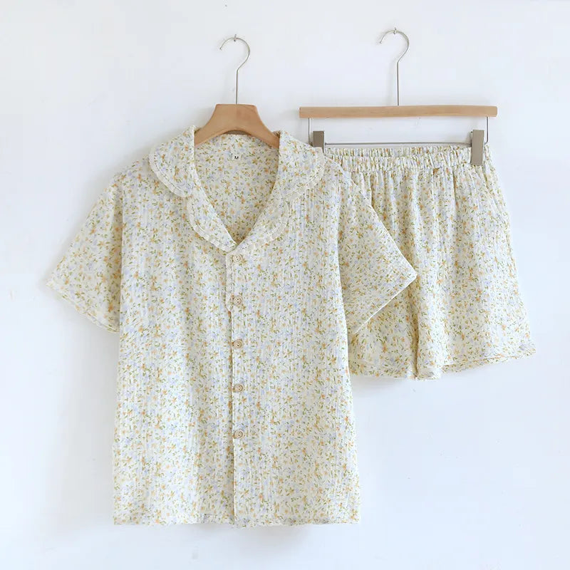 The Short Bloom Short Sleeve Pajama Set In Muslin Cotton
