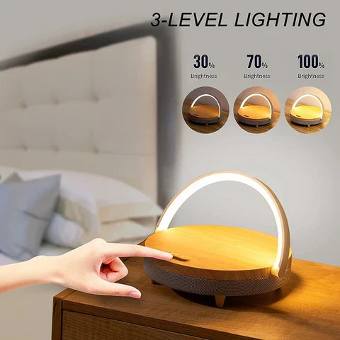 Bluetoothスピーカー＆ワイヤレス充電器付きLEDデスクランプ - Bluetooth 5.0 - 10W Qi充電 - ホワイト | meowbutter