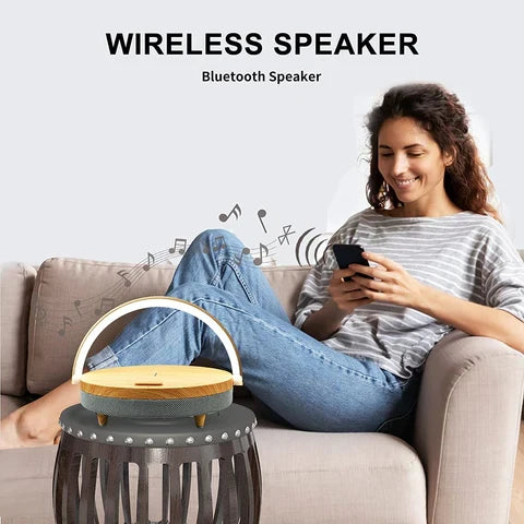 Bluetoothスピーカー＆ワイヤレス充電器付きLEDデスクランプ - Bluetooth 5.0 - 10W Qi充電 - ホワイト | meowbutter