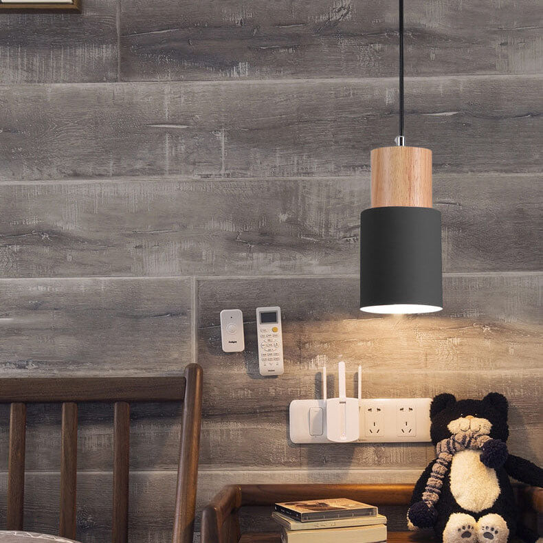 Lampada a sospensione cilindrica Nordic Macaron | Design moderno in legno e metallo | Meowbutter