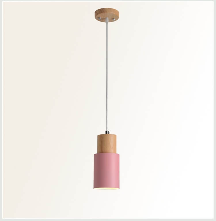 Lampada a sospensione cilindrica Nordic Macaron | Design moderno in legno e metallo | Meowbutter