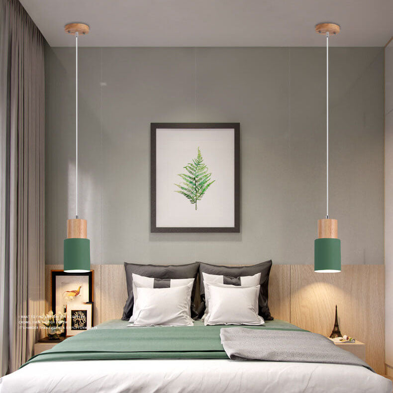 Lampada a sospensione cilindrica Nordic Macaron | Design moderno in legno e metallo | Meowbutter