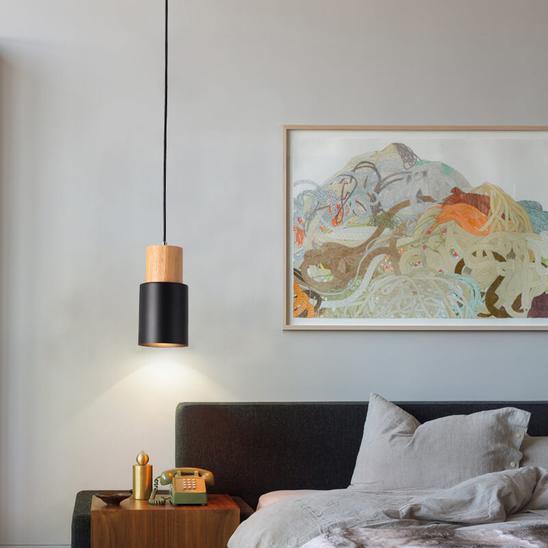 Lampada a sospensione cilindrica Nordic Macaron | Design moderno in legno e metallo | Meowbutter