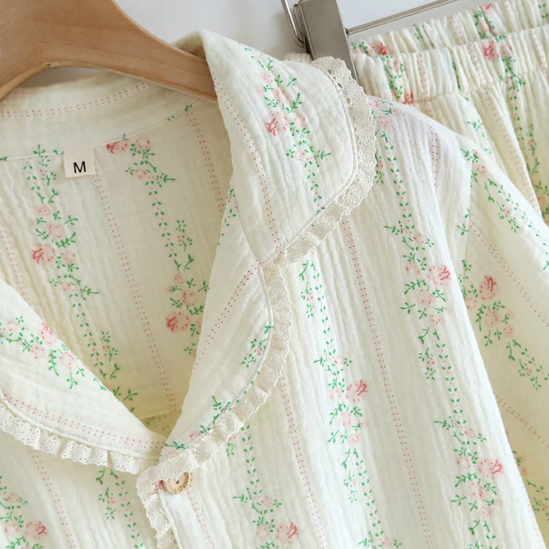 The Short Bloom Short Sleeve Pajama Set In Muslin Cotton
