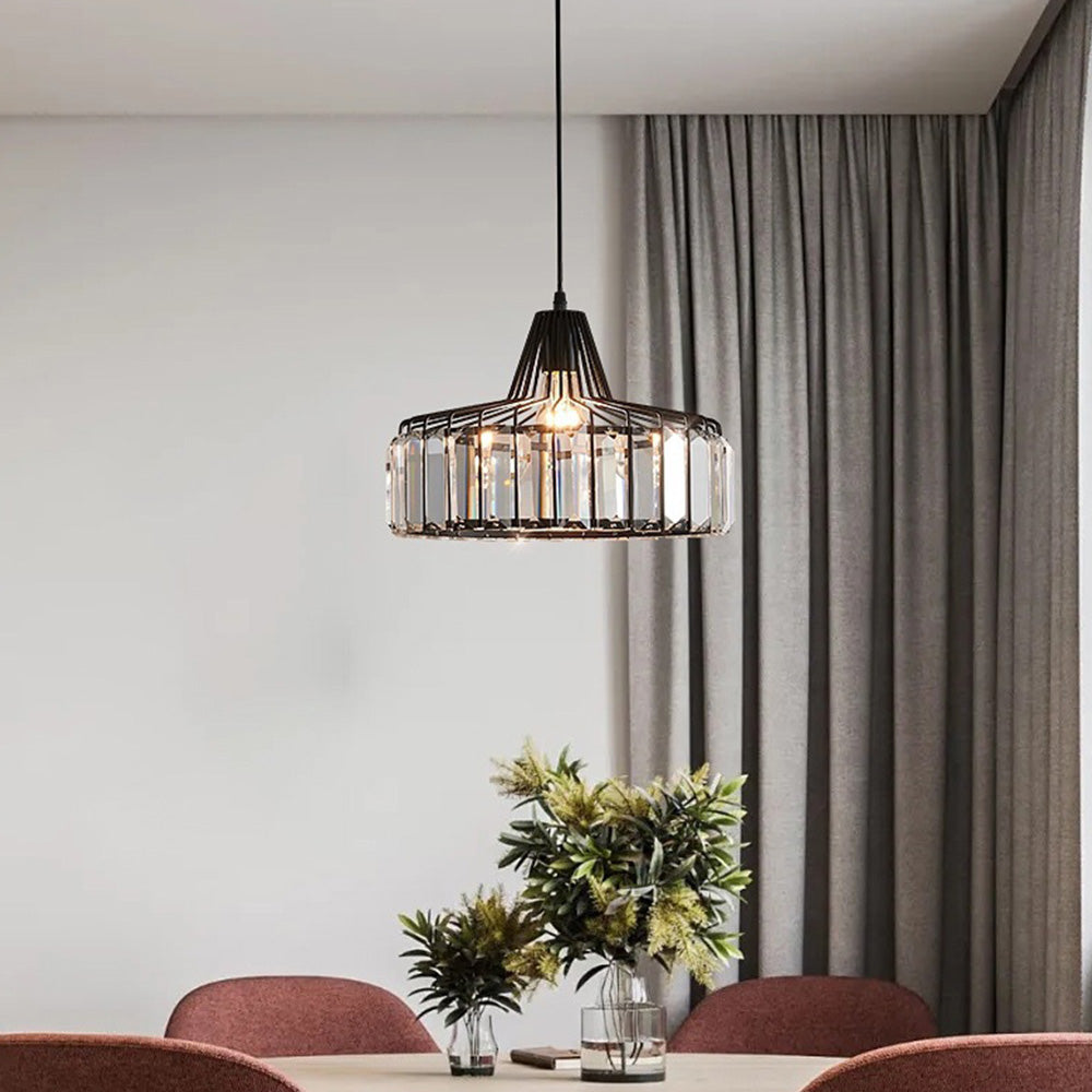 Modern Black Crystal Pendant Light | Elegant Hanging Fixture | Meowbutter