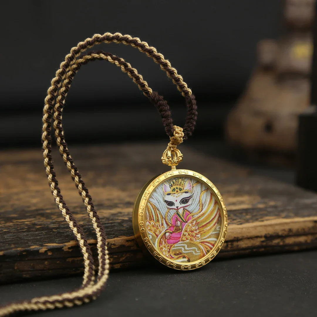 Handcrafted Thangka Necklace With Micro Painted Art Pendant