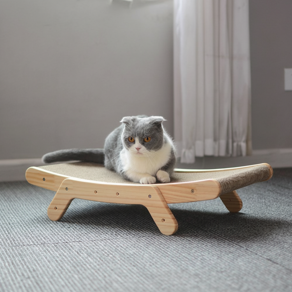 Kradsebræt til katte, buet katteseng i træ | Meowbutter